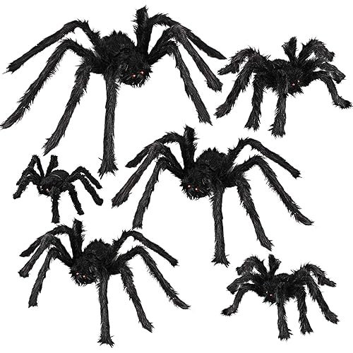 Dreampark Halloween Spider Decorations, 6 Pcs Realistic Hairy Spiders Set, Scary Spider Props for Indoor, Outdoor and Yard Creepy Decor (6 Different Sizes)