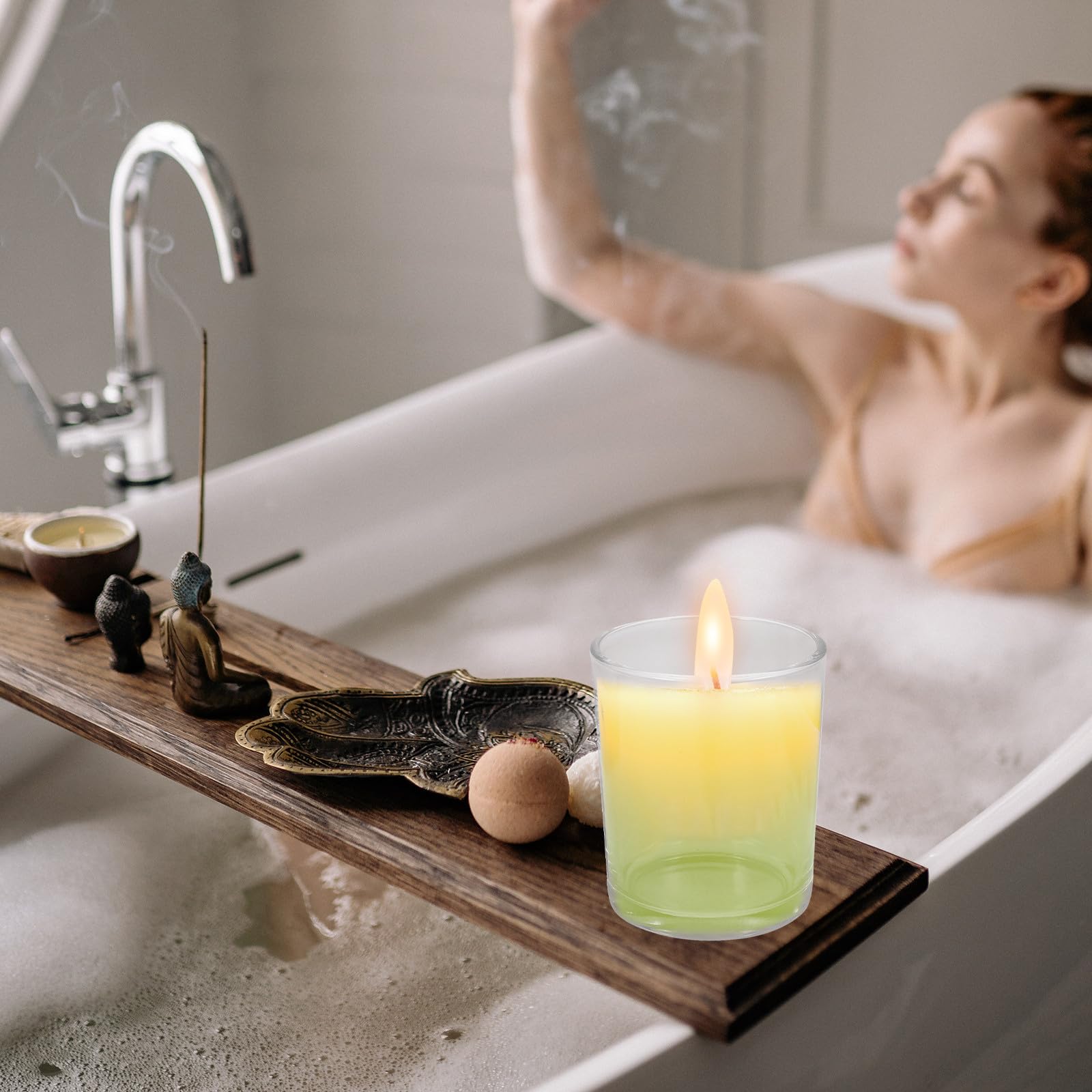 SUPVOX 4 Stück Glas Kerzengläser mit Bambusdeckel 200ml Transparente Kerzendosen für Aromatherapie und Wohnkultur Praktisches Schlichtes Design für Zuhause