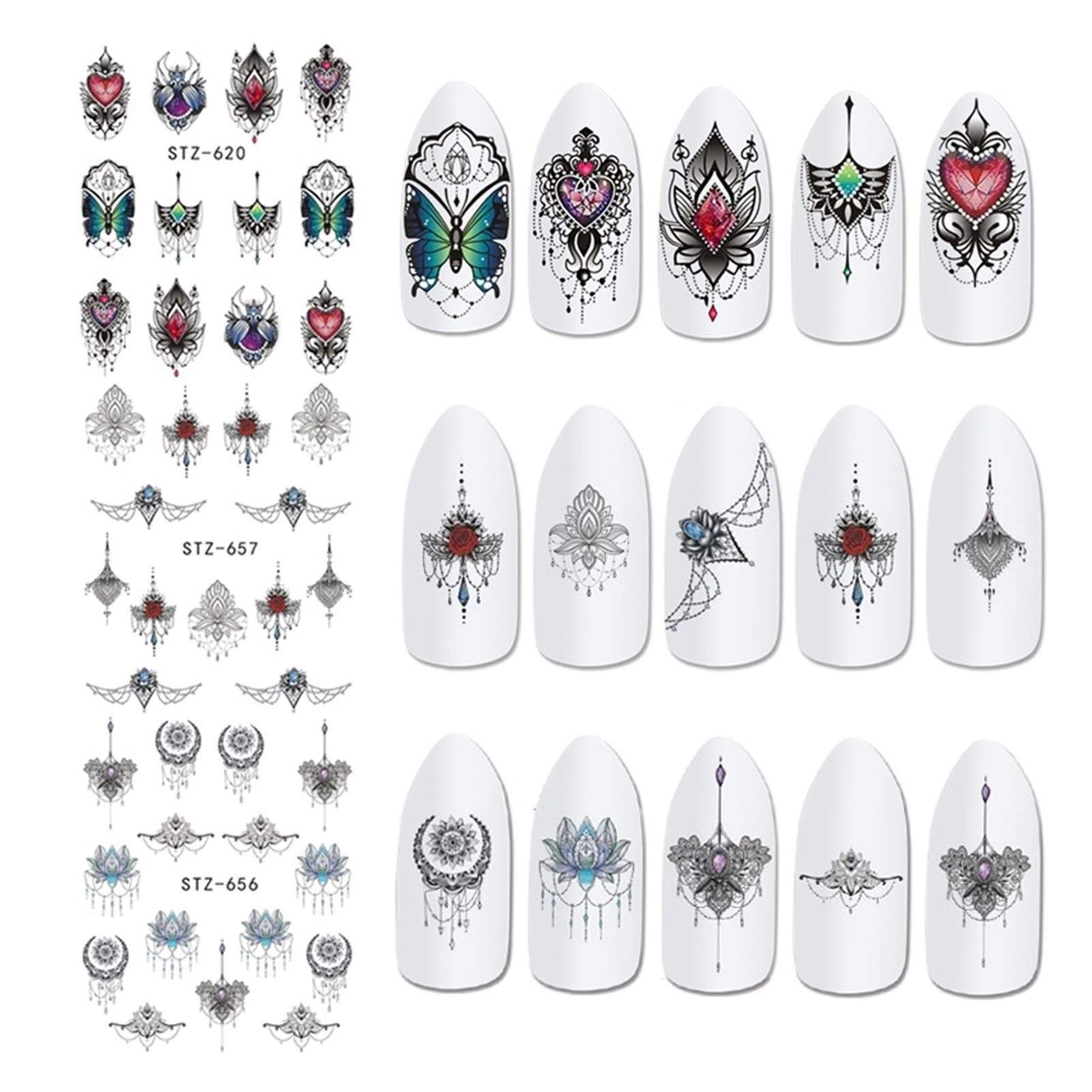 Claral 40pcs Nail Sticker Black Flower Water Transfer Decal Lace Dream Catcher Design Nail Art Slider Polish Decoration CHSTZ608-658 Claral