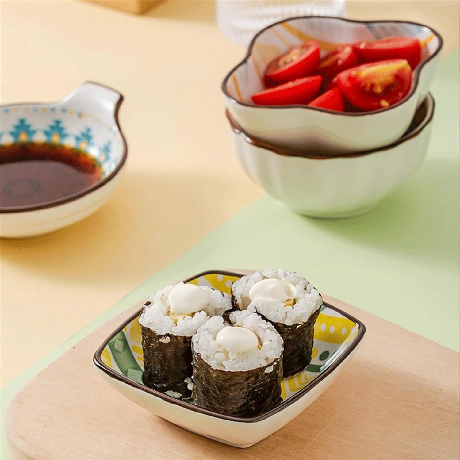 GeRRiT Snack Serving Dishes Rectangular Ceramic Soy Sauce Dish, Dipping Bowls, Small Bowls for Side Dishes Sushi Sauce Ingredient Mini Tiny Bowls. Dessert Dishes