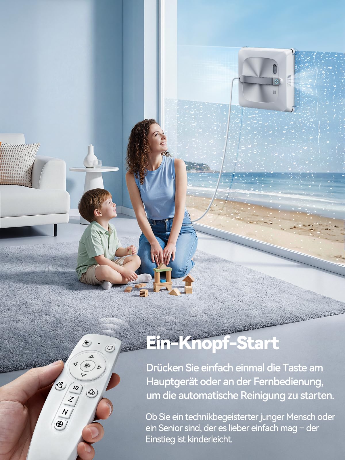 Keero Fensterputzroboter 2026 Upgrade 6Gen mit Doppelwalzenbürste, Vier Eckbürsten, 9000Pa, 6 Düsen, 110ml Wassertank, Intelligente Navigation, Reinigungsfrequenz variabel, Absturzsicherung