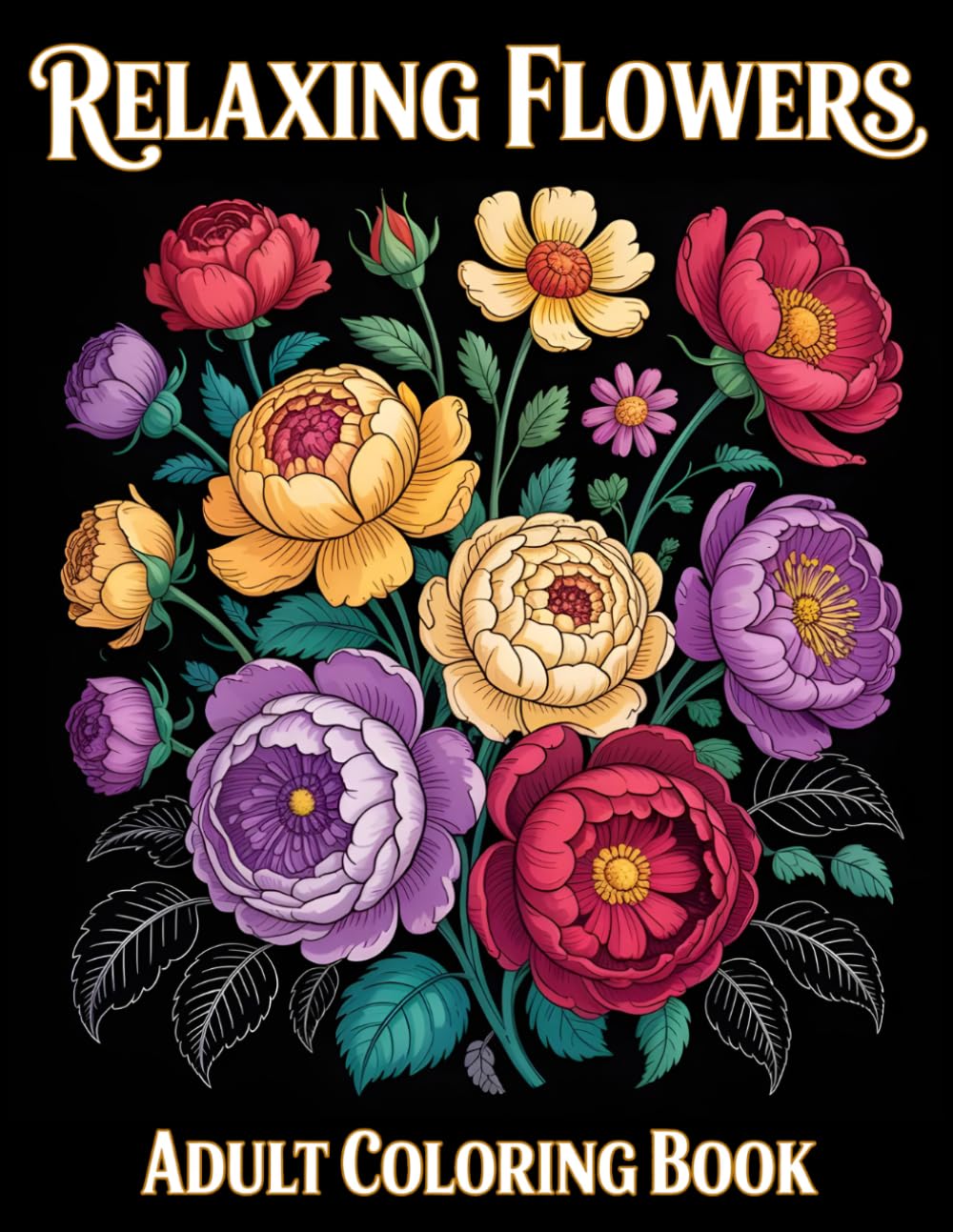 Relaxing Flowers Adult Coloring Book: 50 Stunning Botanical Scenes Featuring Bouquets, Roses, Vases, and Diverse Floral Arrangements for Stress Relief, Anxiety Reduction, and Creative Relaxation