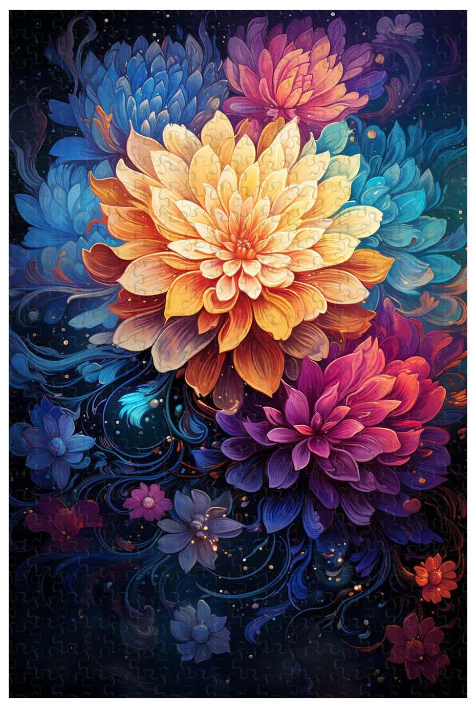 Farbenfrohes Blumenpuzzle Für Erwachsene – 1000 Teile, Regenbogen-Mandala, Fertig 60,7x60,7 Cm, Mit Poster