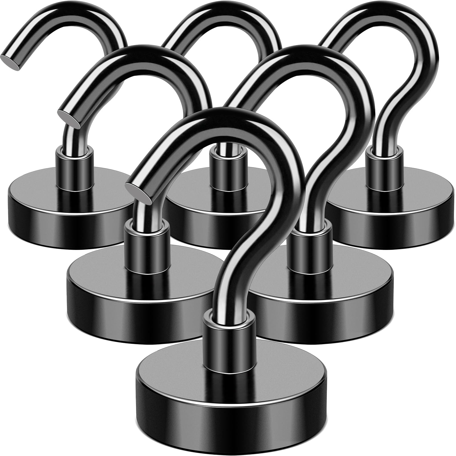 MIKEDE Black Magnetic Hooks Heavy Duty, 30 LBS Strong Magnets with Metal Hooks for Outdoor Hanging Brackets, 6 Pack Super Cruise Hooks for Hanging,