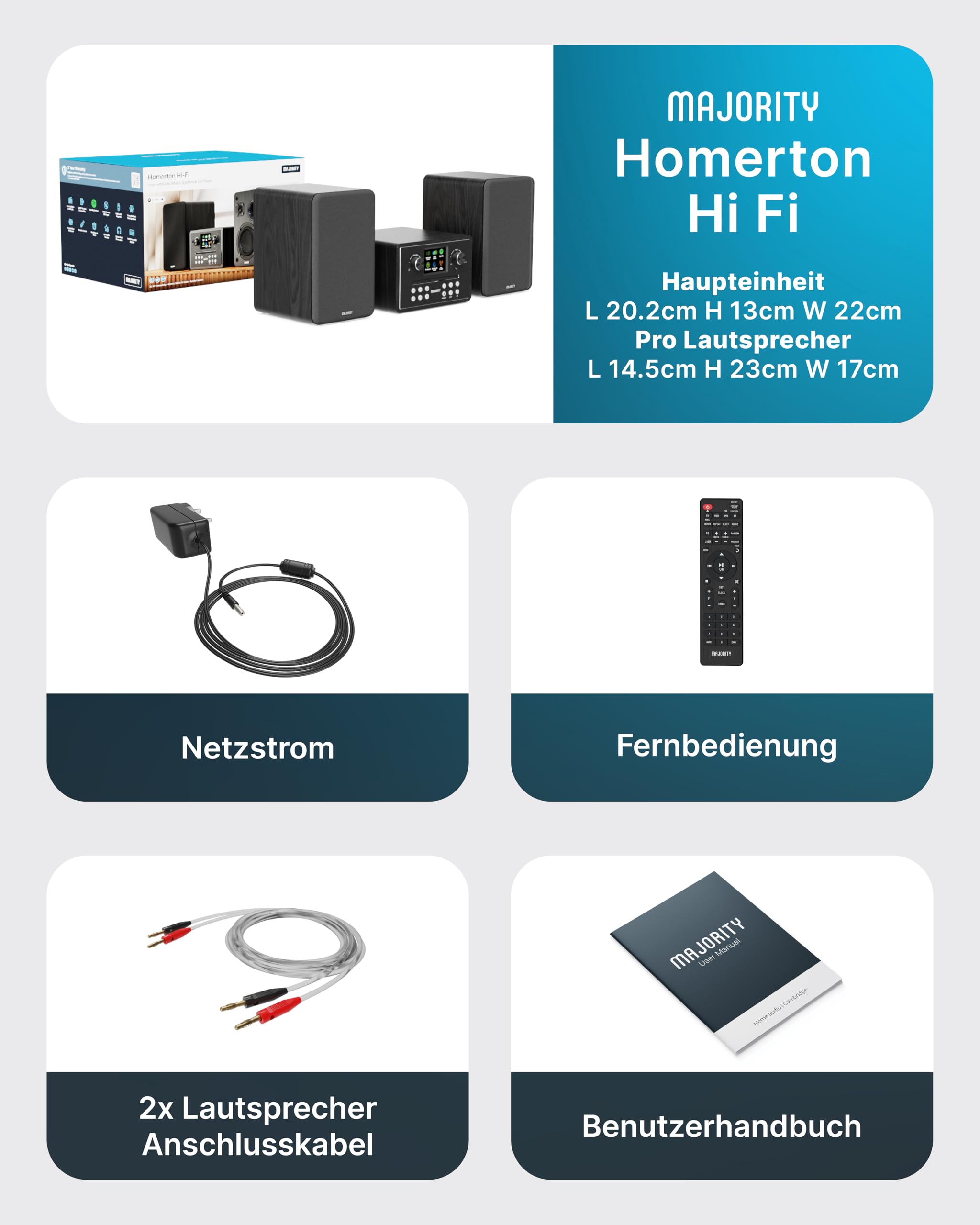 Internetradio WLAN Stereoanlage | HiFi Anlage DAB+ & UKW | CD Player Bluetooth 5.3 | Musikanlage mit Regallautsprechern | Kompaktanlagen mit Spotify Connect & Podcasts | MAJORITY Homerton HiFi