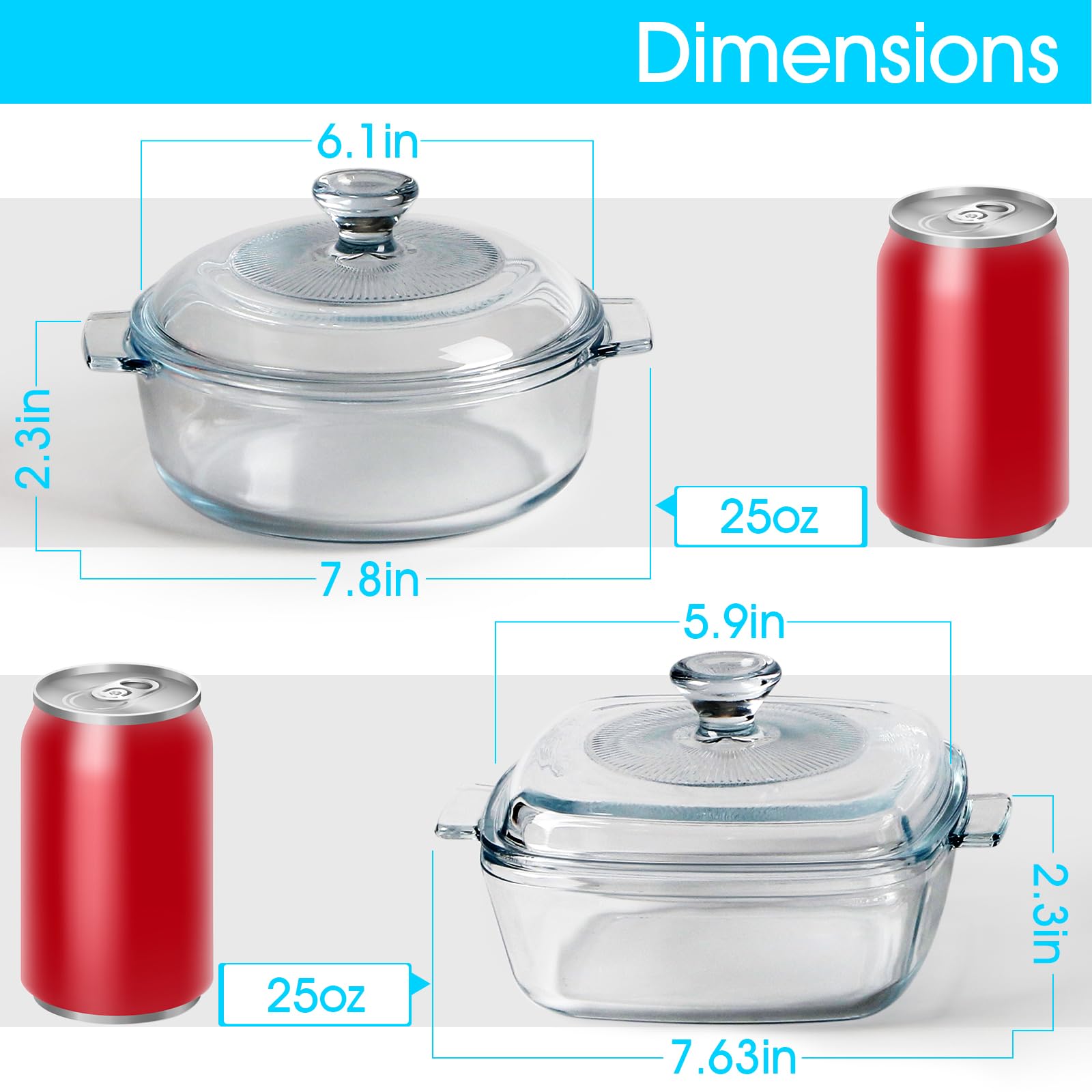 NUTRIUPS Mini-Auflaufform-Set mit Deckel, 2 Stück, 15 cm quadratisch + 15,2 cm rund | Perfekt für die Zubereitung von Mahlzeiten, einzelne Portionen, ofenfest, mikrowellengeeignet