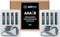 Vista 6 de paleblue USB Rechargeable AAA Lithium Batteries, 1 Hour Charge Time, Recharge Over 1000 Times, 600 mAh, 4-in-1 USB-A to USB-C Charging Cable, 4 Pack