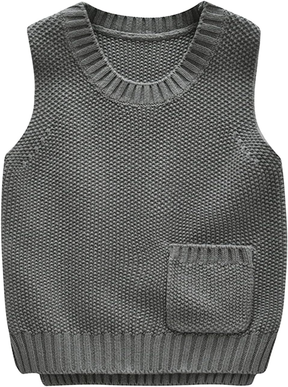 Yiqinyuan Children's Knitted Vest with Pocket Autumn and Winter Solid Color Round Neck Pullover Sweater