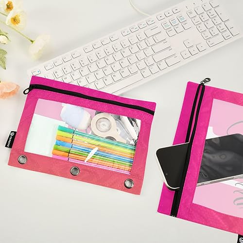 Miniatura 4 de Estuche de lápices personalizado degradado rosa para 3 anillas, bolsa de lápices personalizada con cremallera, estuche transparente para lápices,