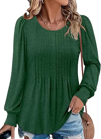 BETTE BOUTIK Long Sleeve Shirts for Women Fall Tops Dressy Blouses Crewneck Tunic Tops for Leggings S-3XL