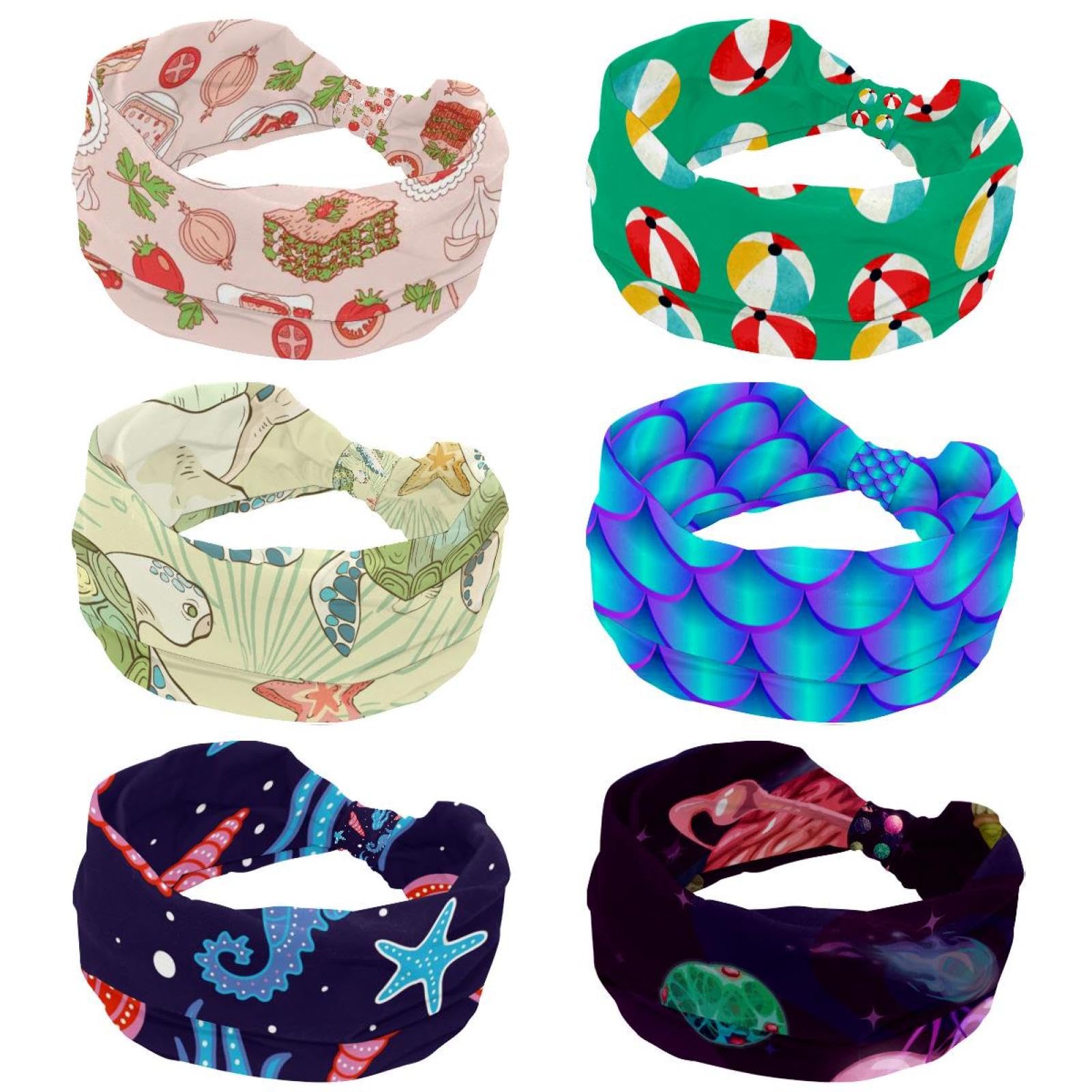 Lot de 6 bandeaux larges pour femme, motif chat céleste, turban doux, antidérapant, élastique pour la sueur, le yoga, l'entraînement