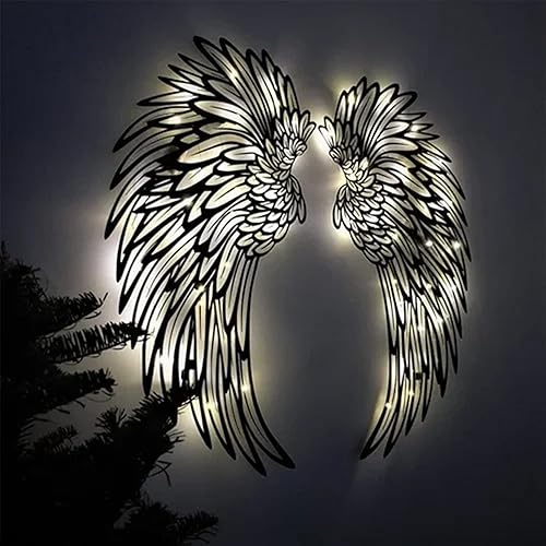 Miniatura 6 de Decoración de pared de alas de ángel de metal grandes, escultura de pared de alas de ángel LED, arte de alas brillantes para colgar en la pared para