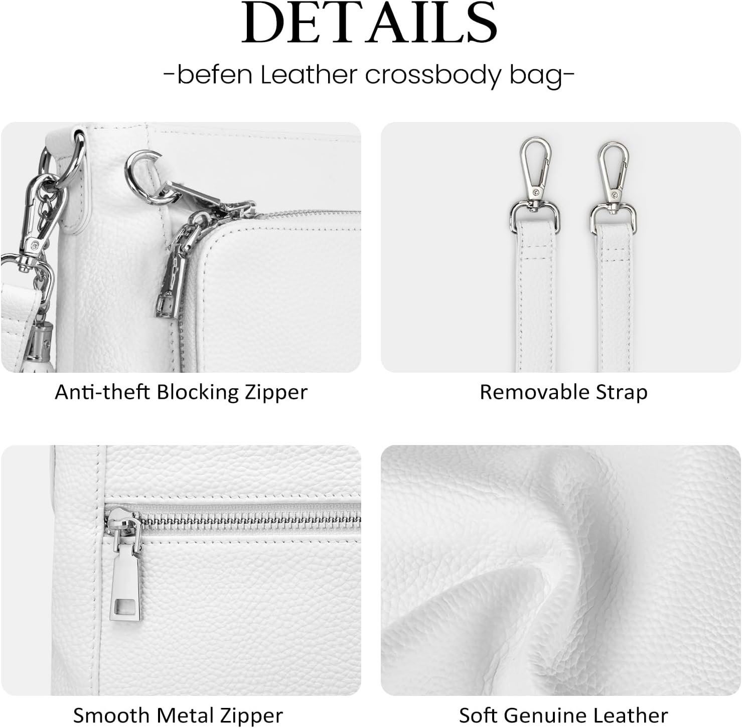 befen Anti Theft Genuine Leather Crossbody Bags for Women Handbags and Shoulder Basg with Built in Wallet RFID Leather Purse - Image 7