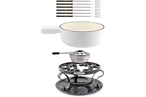 Swissmar Lugano 9 Piece Cast Iron Fondue Set - Matte White