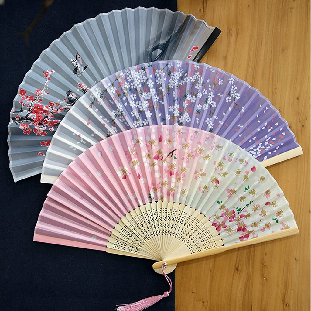 3 Stück Handfächer Aus Holz - Faltfächer Mit Quaste Für Hochzeit & Tanz