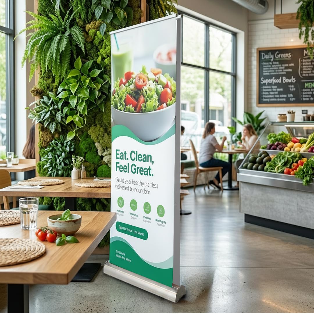 Roll up personalizado doble cara | Expositor publicitario retráctil con impresión incluida por los dos lados de 85x200 cm | Estructura en plateado + funda de transporte