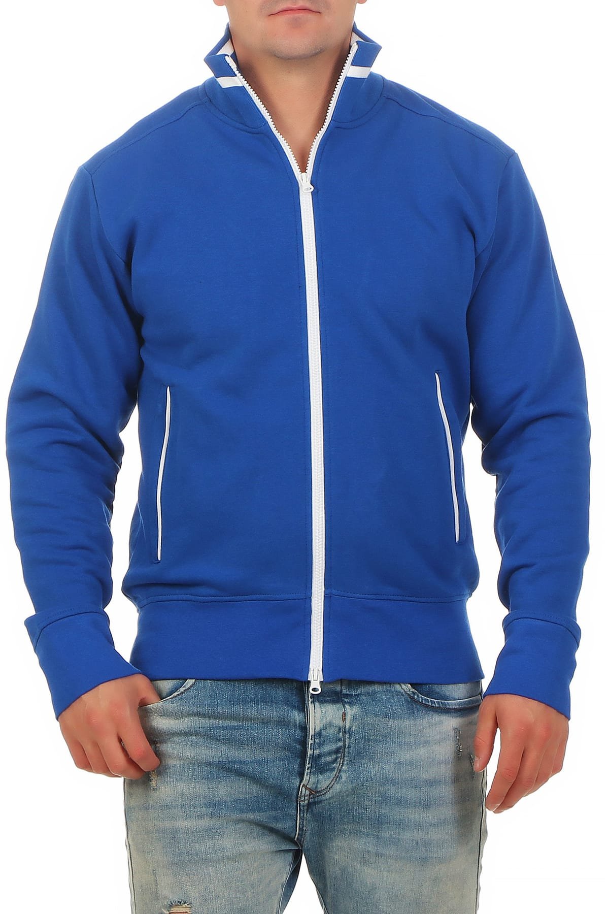 Happy Clothing Herren Sweatjacke ohne Kapuze - sportliche Trainingsjacke, Regular Fit, Fleece Innenfutter, gestreifte Freizeitjacke für Arbeit und Übergangszeit - weich bequem pflegeleicht langlebig