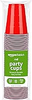 Amazon Basics 18oz Red Plastic Party Cups, 50 Count - Sturdy BPA-Free Disposable Cups for Cold Drinks, Parties & Cookouts