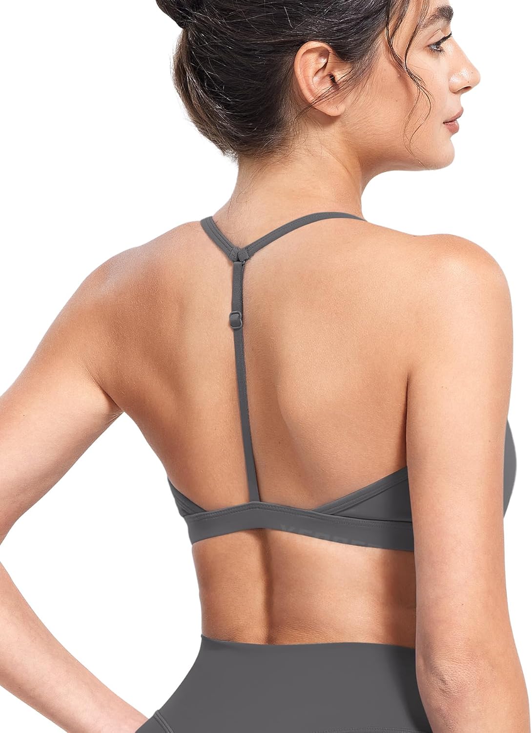 YEOREO Sports Bras for Women Strappy Padded Halter Ericie Open Back Light Impact Deep V Neck Yoga Workout Gym Tops - Image 5