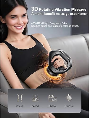 Miniatura 7 de Pistola de masaje giratoria 3D, masajeador corporal inalámbrico de tejido profundo con 30 velocidades y 6 modos para recuperación muscular y