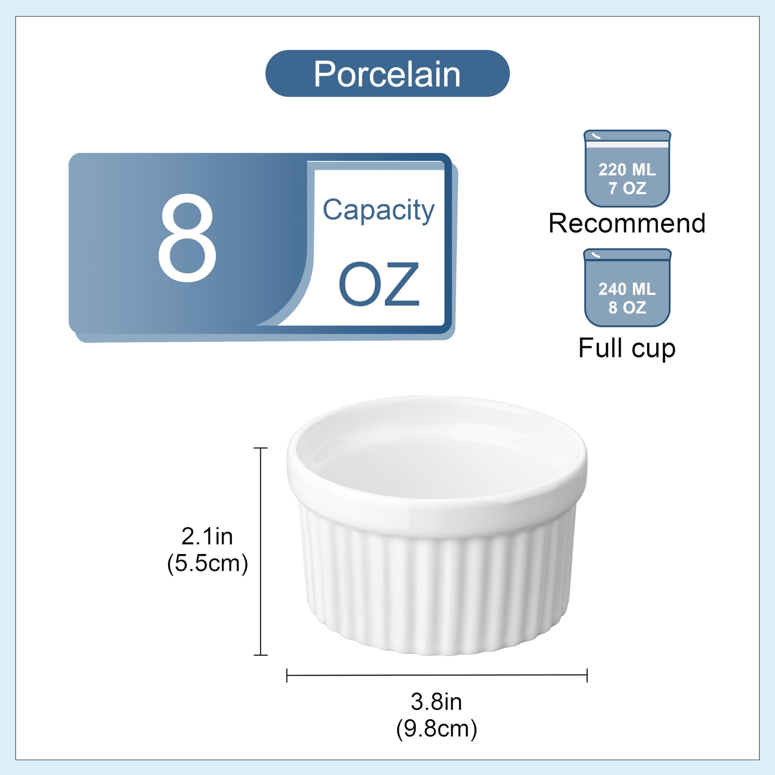 LOVECASA Ramequines de Porcelana Juego de 6 Moldes para Soufflé 240 ml φ 9,8 cm, para Crema Catalana, Hornear Pasteles de Lava, Diseño Interior de Corazón Creativo, Apto para Horno, Blanca