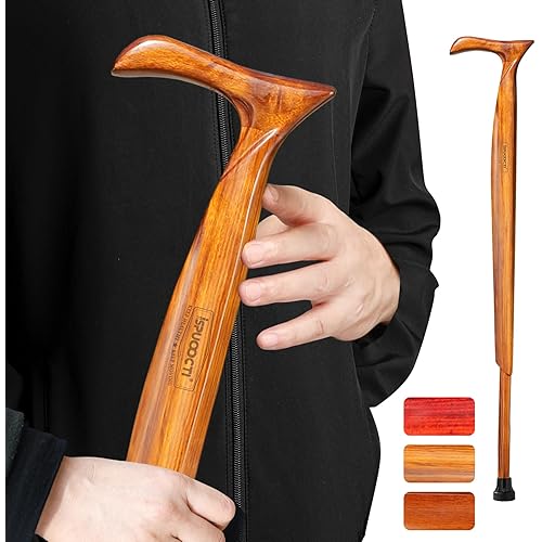 Wooden Walking Cane for Men and Women -Natural Solid Wood, 3 Rubber Tips, Heavy Duty, with Travel Bag- Wooden Walking Stick, Ergonomic Canes for Seniors Unisex Walking Canes