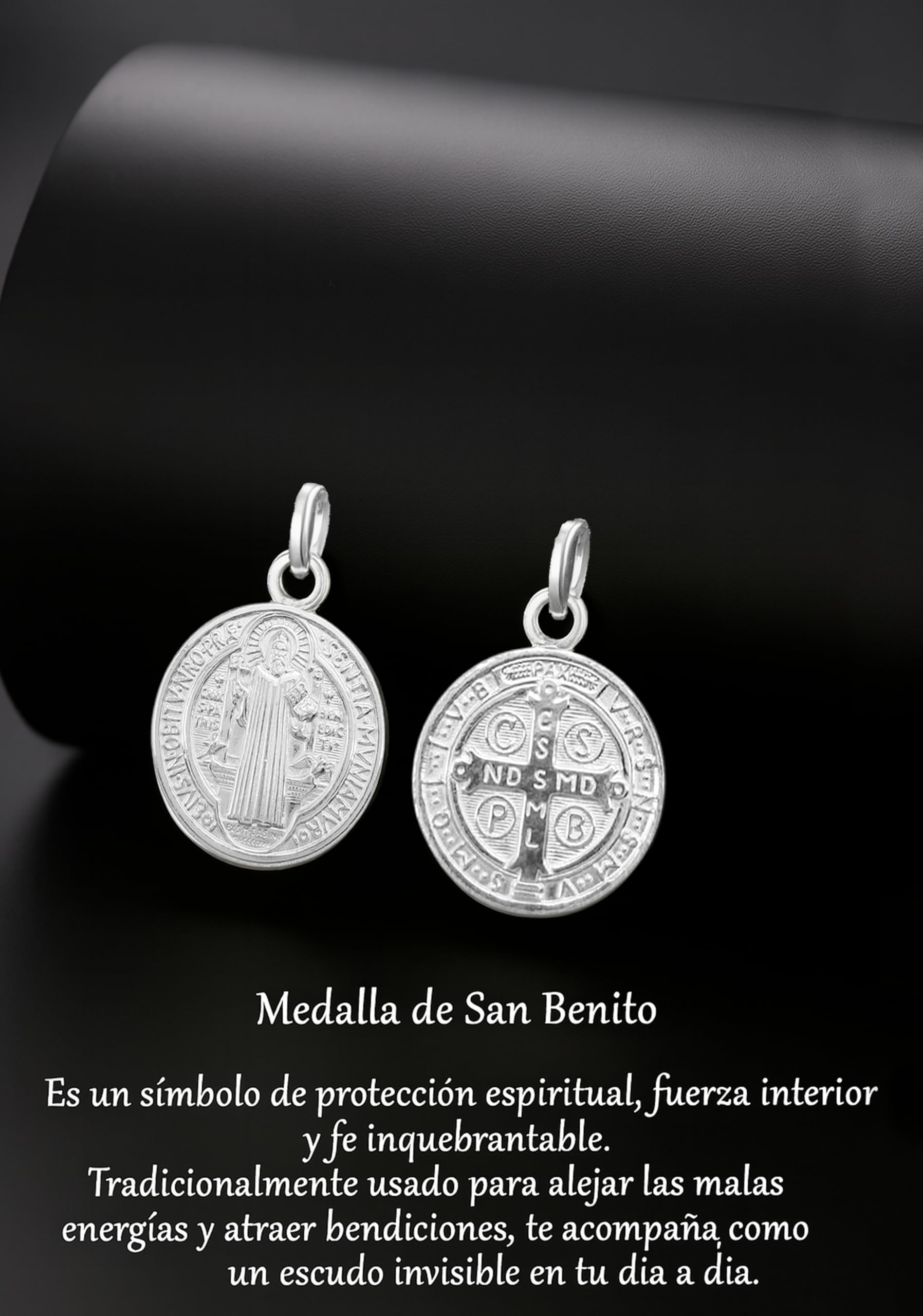 Only faith Colgante Medalla de San Benito en Plata de Ley 925, Colgante con Cruz de Poder, 1,5 cm y 2 cm