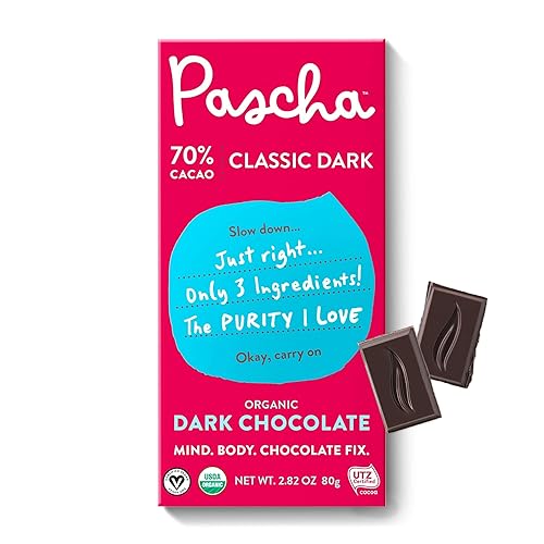 Pascha Barras de chocolate negro orgánico, 70% cacao, UTZ, sin gluten, sin OMG, 2.82 onzas, paquete de 10