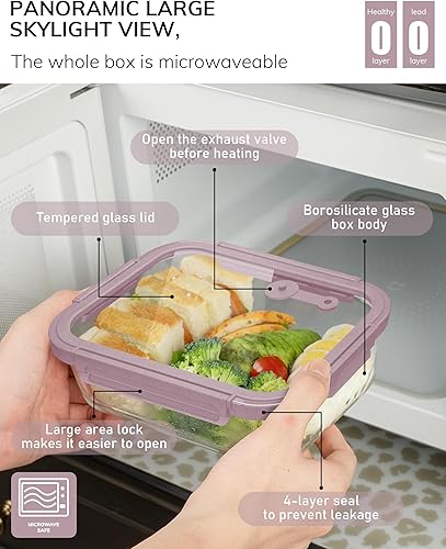 Miniatura 5 de Paquete de 5 recipientes de vidrio de borosilicato con tapas templadas, juego hermético de preparación de comidas de 35.2 oz/4.4 tazas, aptos para