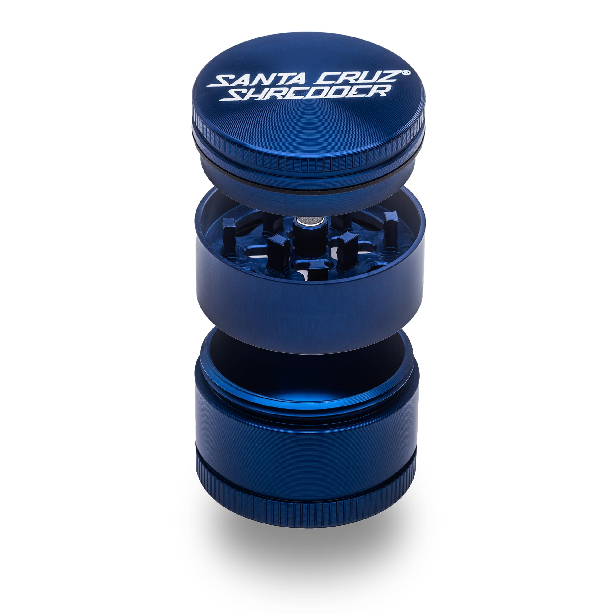 Santa Cruz Shredder Gewürzmühle aus Metall, gerändelte Oberseite für stärkeren Halt, 3-teilig, klein, 4,3 cm, Blau