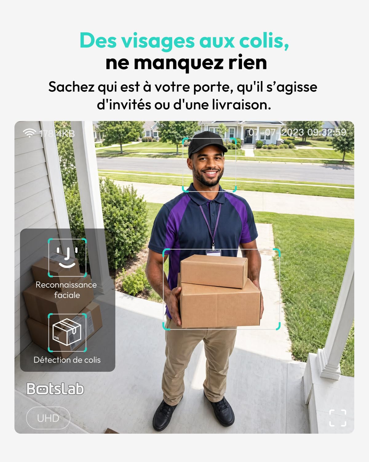 BOTSLAB Sonnette sans Fil Extérieure Étanche 2K avec Panneau Solaire, Sonnette Vidéo Alimentation Continue Vue Tête-Pieds 1:1, Audio Bidirectionnel, Détection Humaine, WiFi 2,4 GHz