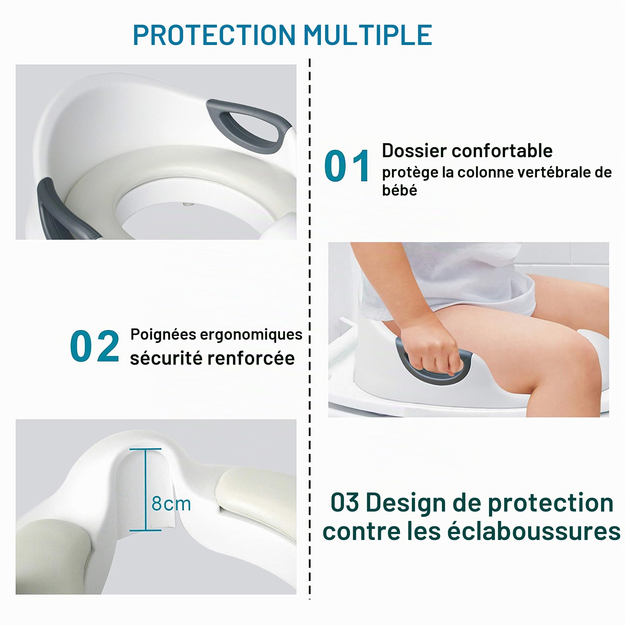 Réducteur de Toilette Rehausseur WC Enfant Siège d'entraînement de Toilette Pot Taille Bébé Anneau de toilette pour Enfant (Blanc)