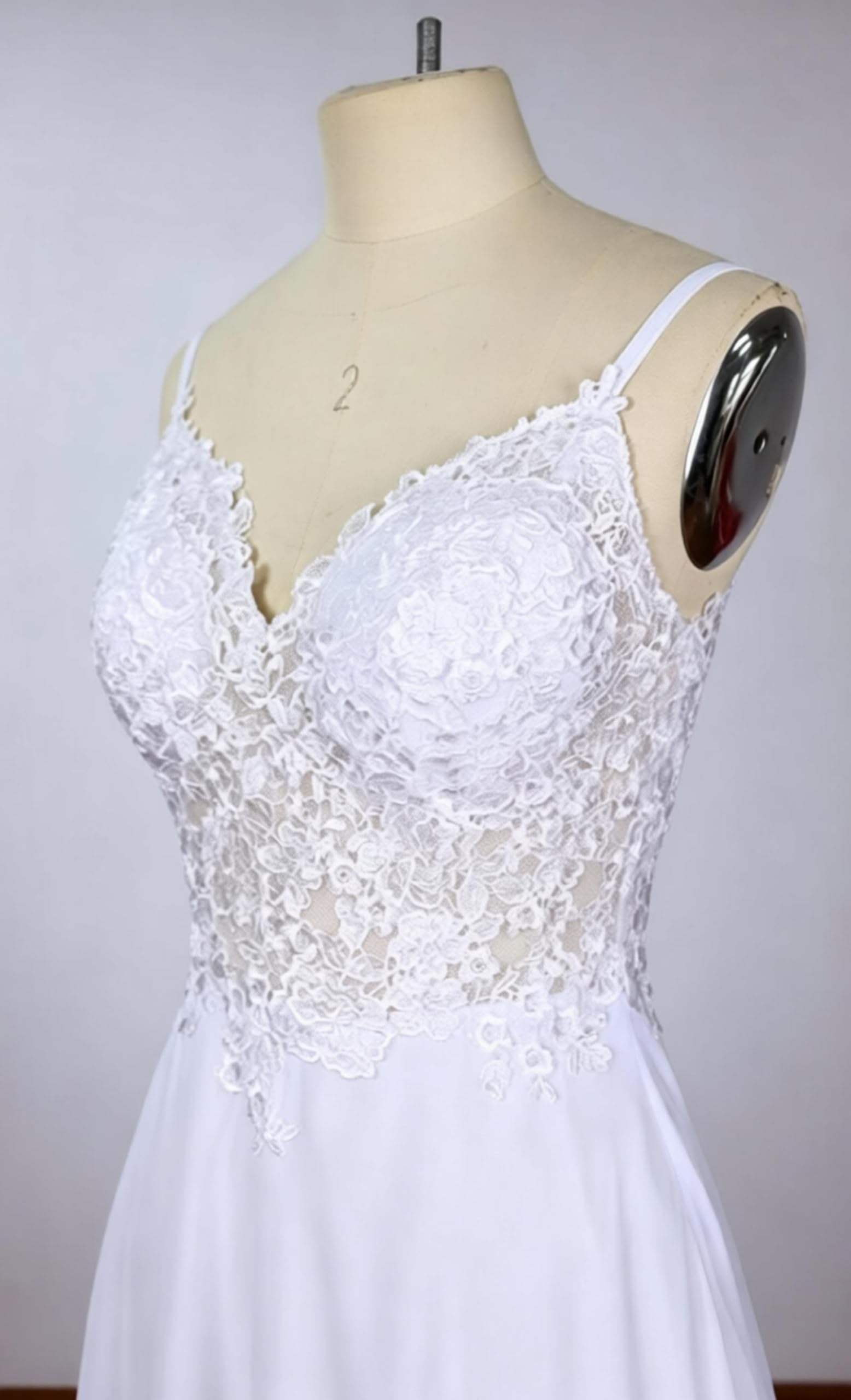 Brautkleider Lang Schlicht Elegant Standesamt Spaghetti-Träger Chiffon Hochzeitskleider Spitze Prinzessin Brautkleid