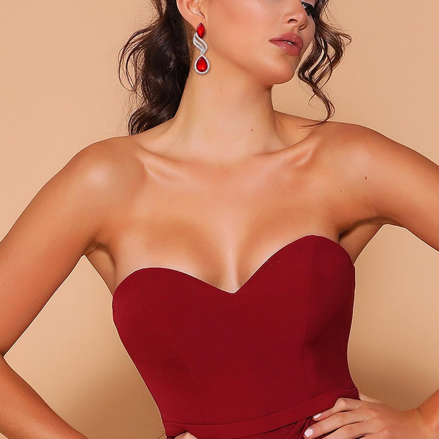 BriLove Women's Fashion Crystal Wedding Bridal Hollow Leaf Teardrop Dangle Earrings - Image 2