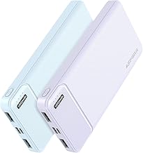 AsperX Pack of 2 Powerbank 10000 mAh, Slim But Strong External Mobile Phone Batteries, USB C Input and Output