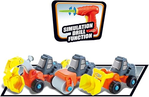 Miniatura 4 de PowerTRC Camión de construcción de juguete educativo 3 en 1 con herramienta eléctrica  Cambio a niveladora, excavadora, juego de aprendizaje de