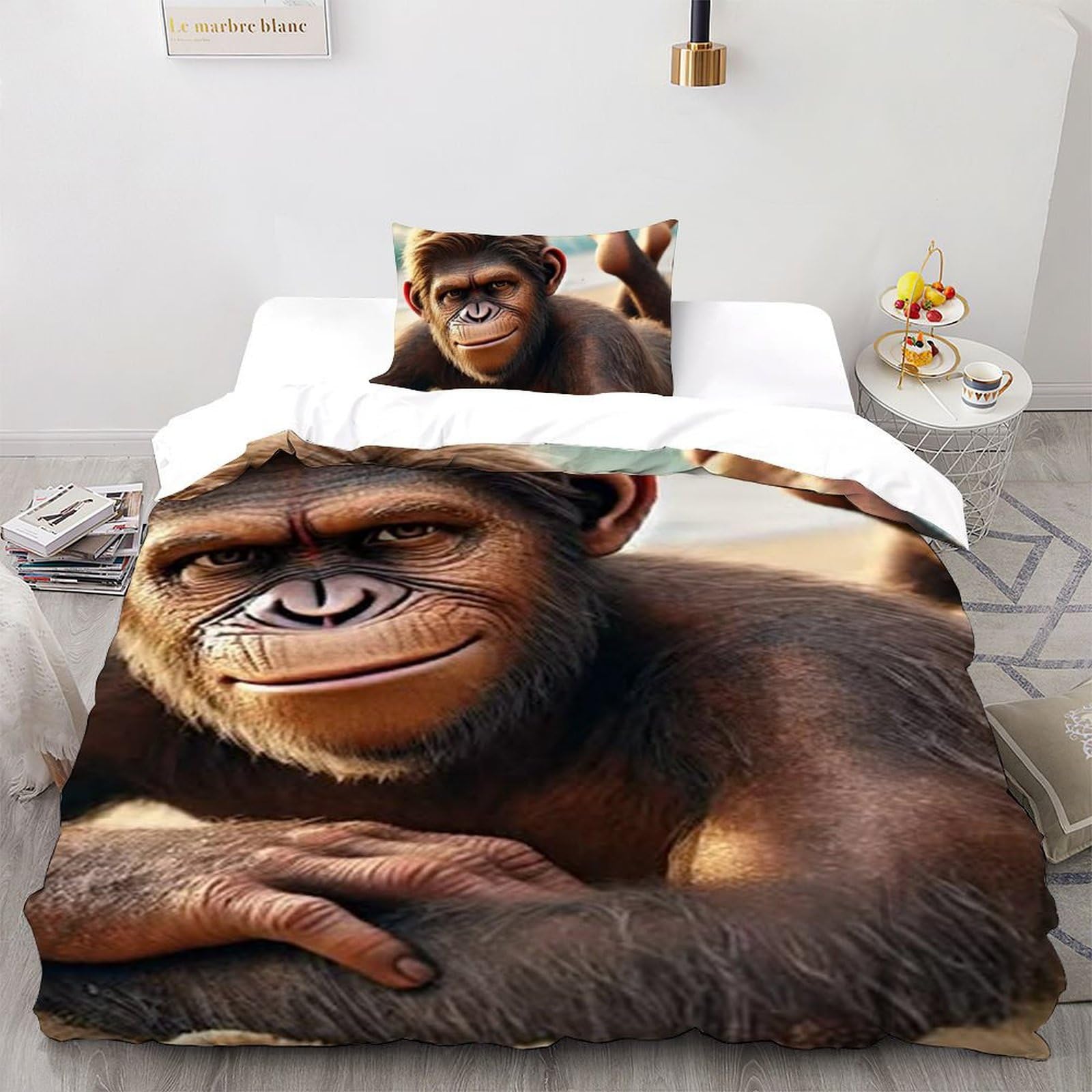 Housse de couette singe imprimé 3D microfibre sans repassage fermeture éclair lit single fille