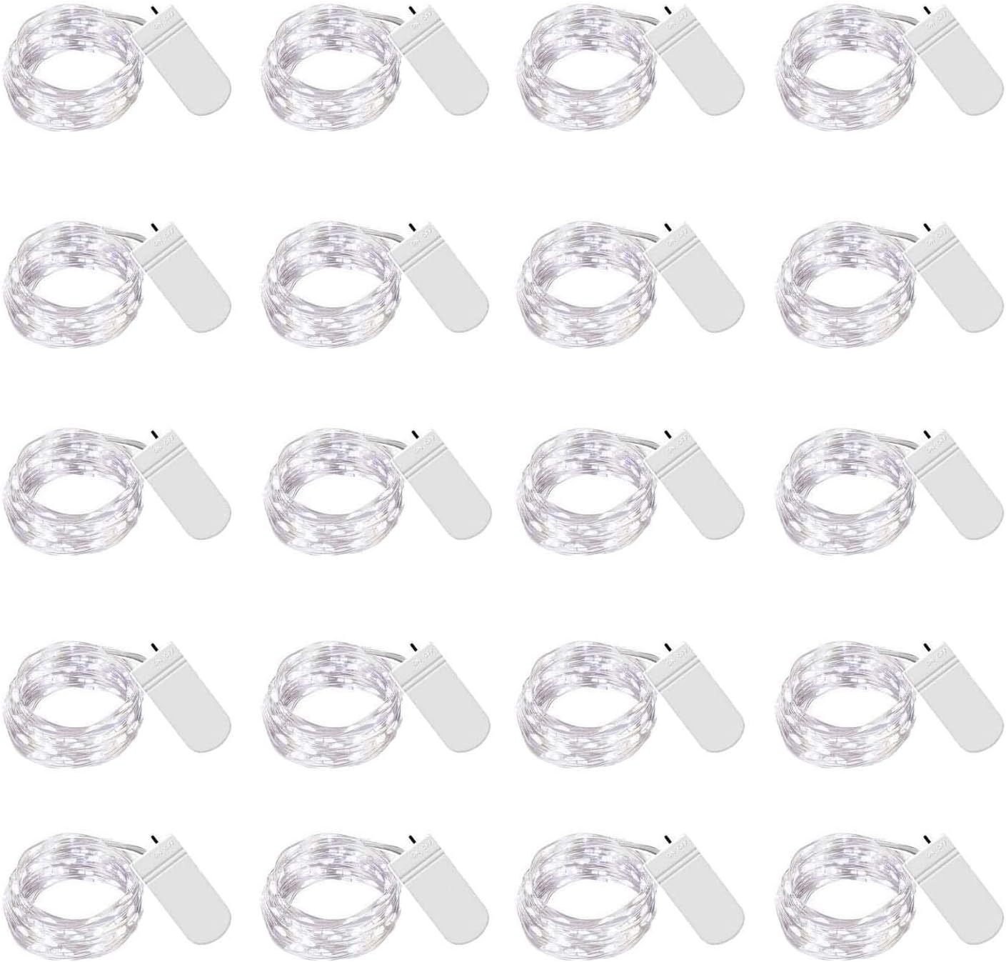 20 Pack Fairy Lights Battery Operated, 20 LED String Lights Mason Jar Lights, Waterproof Copper Wire Mini Lights String Firefly Light for Wedding, Table, Party, Christmas Decor (Cold White)