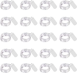 20 Pack Fairy Lights Battery Operated, 20 LED String Lights Mason Jar Lights, Waterproof Copper Wire Mini Lights String Firefly Light for Wedding, Table, Party, Christmas Decor (Cold White)