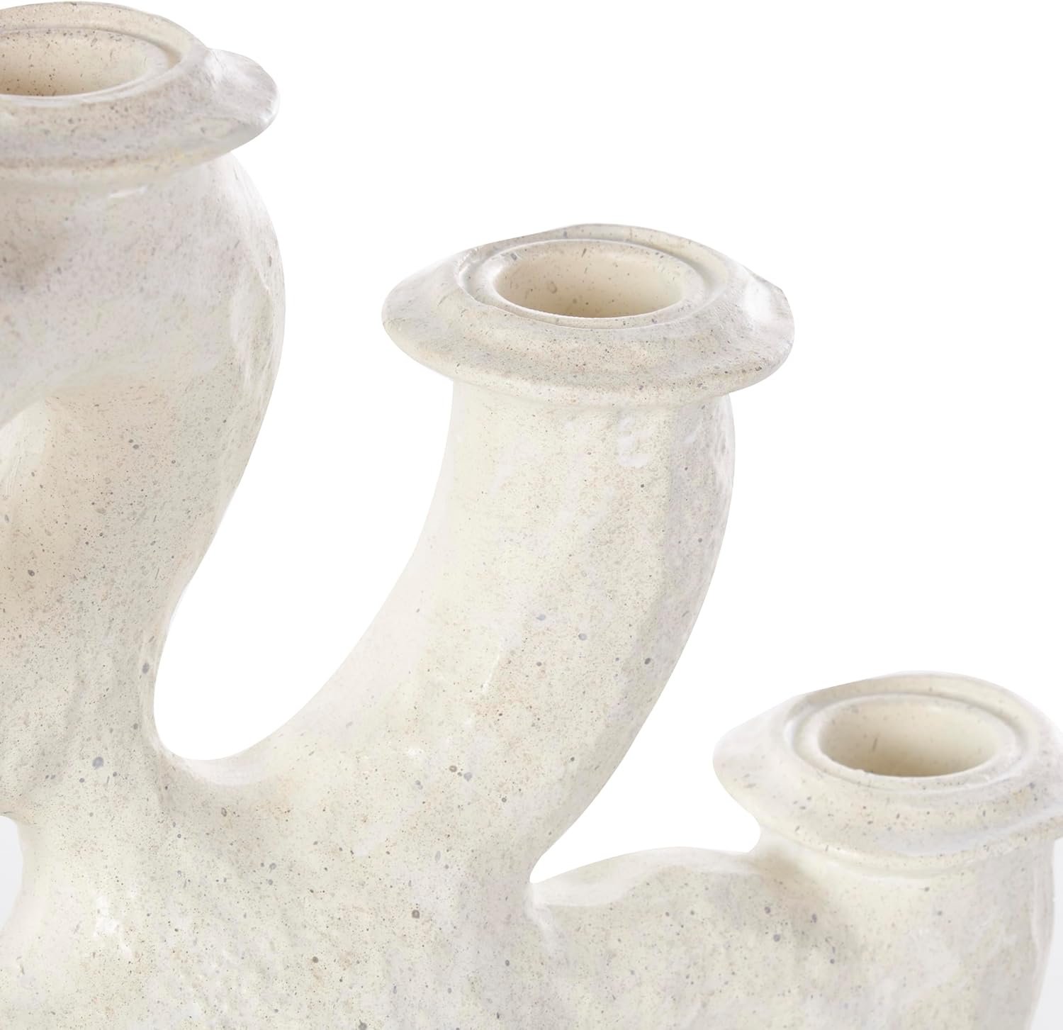Deco 79 Resin Abstract Decorative Candelabra Textured Curvy Candlestick Holder, Candlestand 14" x 6" x 8", Cream