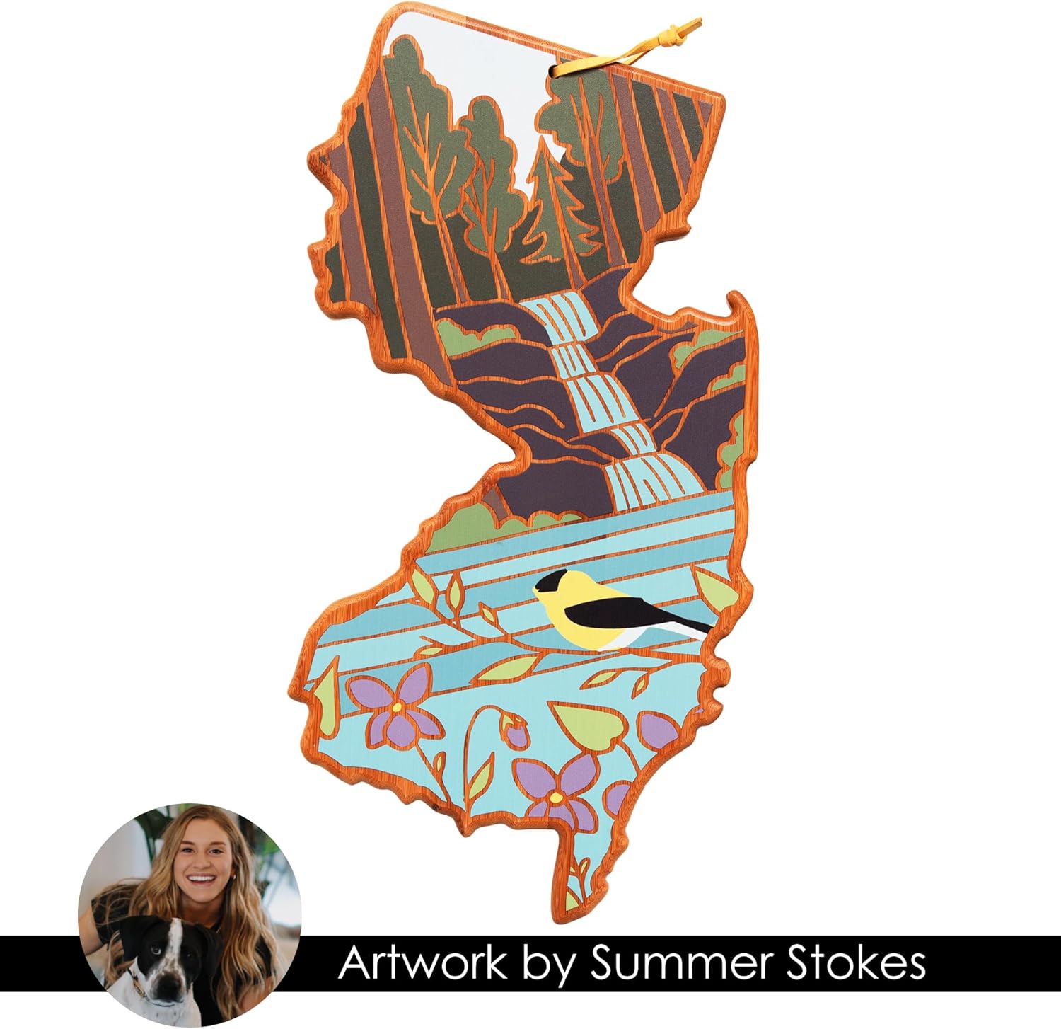 Totally Bamboo New Jersey State Shaped Cutting Board and Charcuterie Serving Platter with Artwork by Summer Stokes, Includes Hang Tie for Wall Display - Image 6