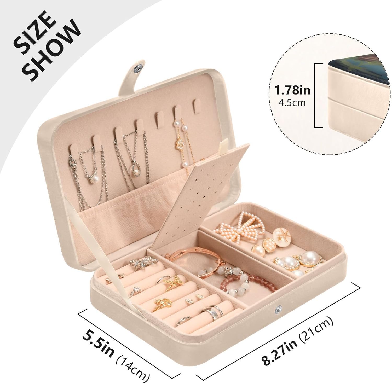 Jewelry Box-Hi_01701704255740_ Print PU Leather Travel Jewelry Organizers with Dividers Inserts, Necklaces Earrings Bracelets Case 8.27x5.5x1.78 Inch