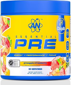 an Essentials Pre-Workout | Preworkout Energy Drink Mix | 200mg Caffeine | Creatine, Beta Alanine & Citrulline | Energy Supplement for Men & Women | Chiquita Pineapple Strawberry | 30 Servings