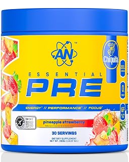 AN Essentials Pre-Workout Powder Supplement for Men & Women | Energy Mix with 200mg Caffeine, Beta Alanine, Citrulline, & Creatine | Chiquita Pineapple Strawberry | 30 Servings - Amazon product rated Grade A