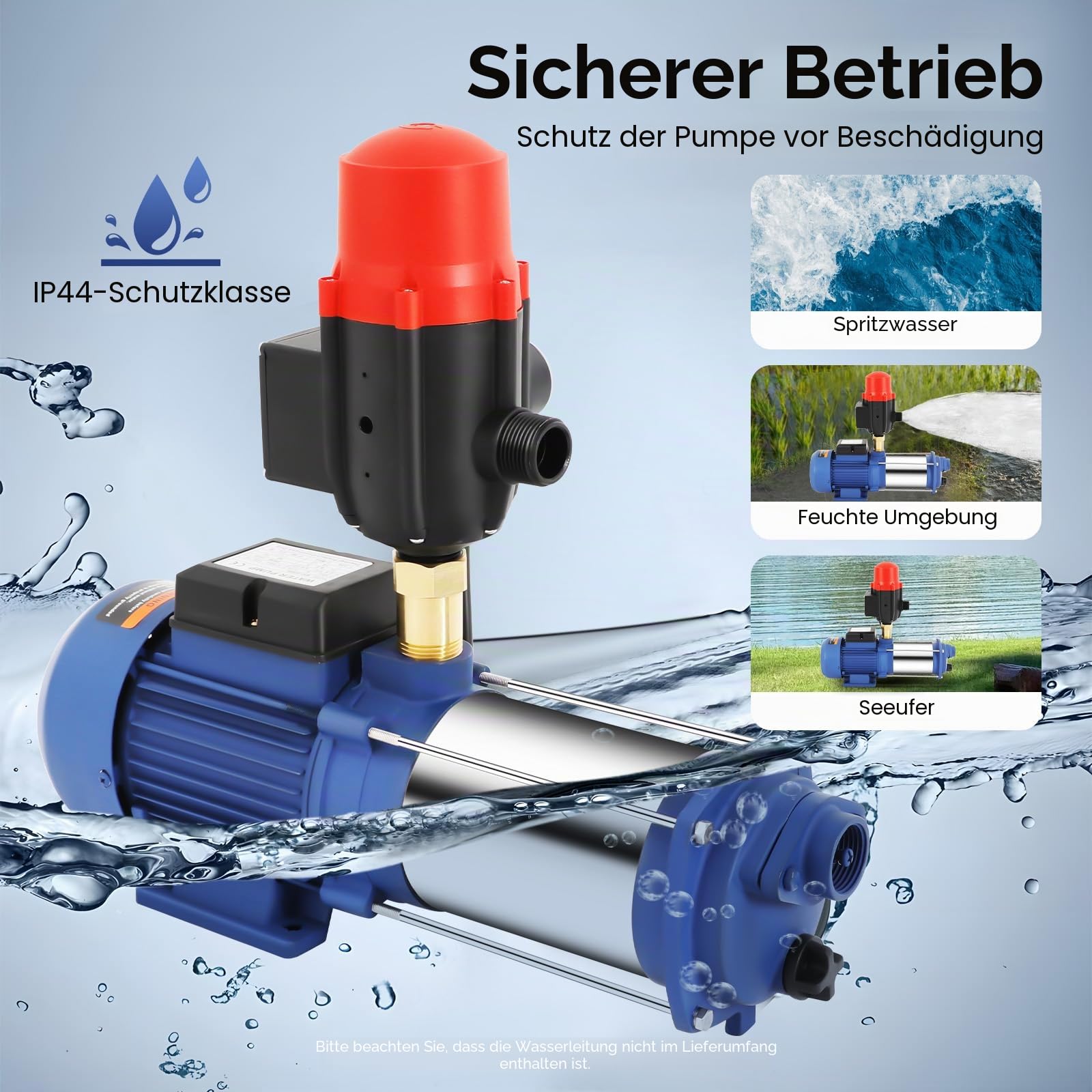 2500W Hochdruck Gartenpumpe, Zentrifugal Wasserpumpe mit Druckschalter, 66.7L/Min Edelstahl Jetpumpe, 230V Selbstansaugend Kreiselpumpe, Max Förderhöhe 100m, IP44 Schutzgrad, für Bewässerung Teich Hof