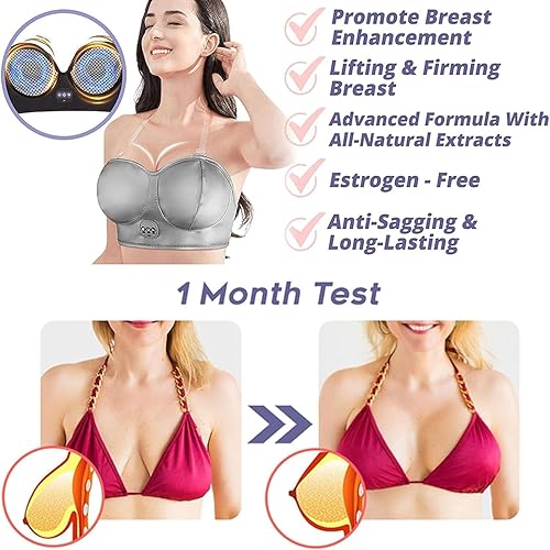 Miniatura 3 de Blossomup - Masajeador eléctrico de busto, brasier masajeador portátil para el pecho, masajeador de senos inalámbrico USB (gris)