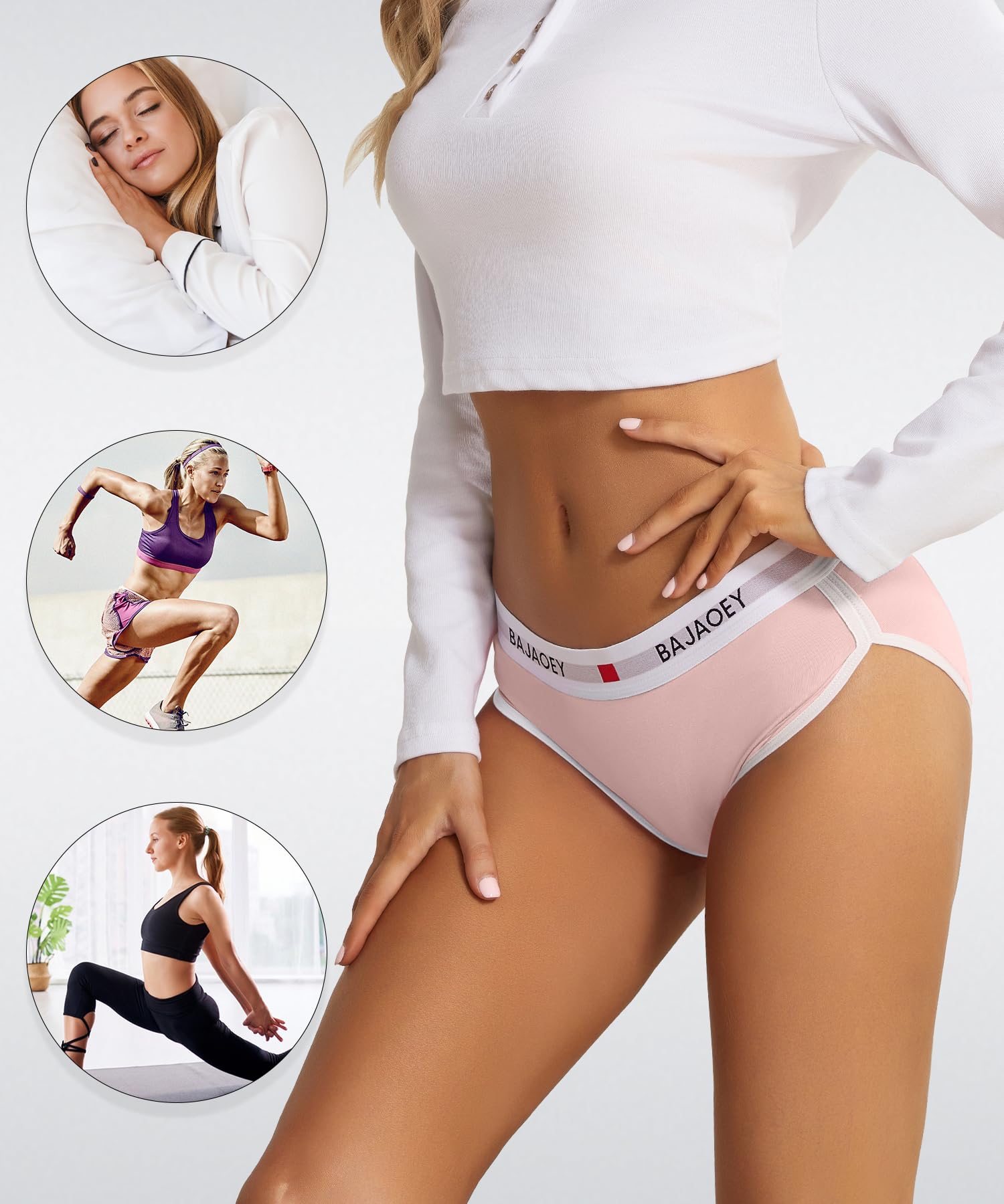 Damen Bikini Unterwäsche Feuchtigkeitstransport Baumwolle Atmungsaktiv Hipster Höschen für Frauen Weiche Bequeme Slips 5 Pack S-L