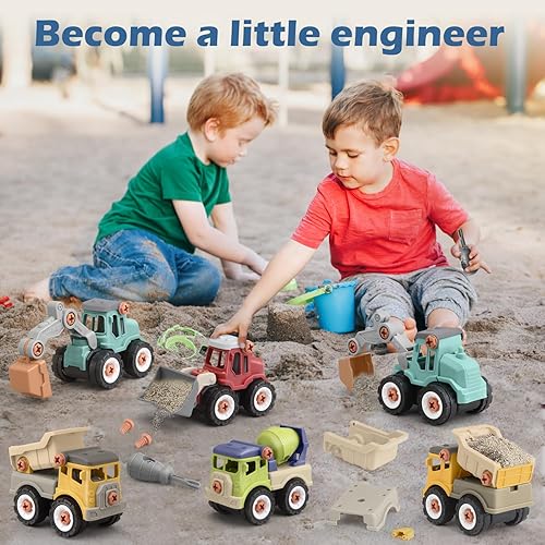 Miniatura 6 de Camiones de construcción desmontables para niños de 3, 4, 5, 6 años, juguetes educativos STEM adecuados para construcción, playa, arena, interior,