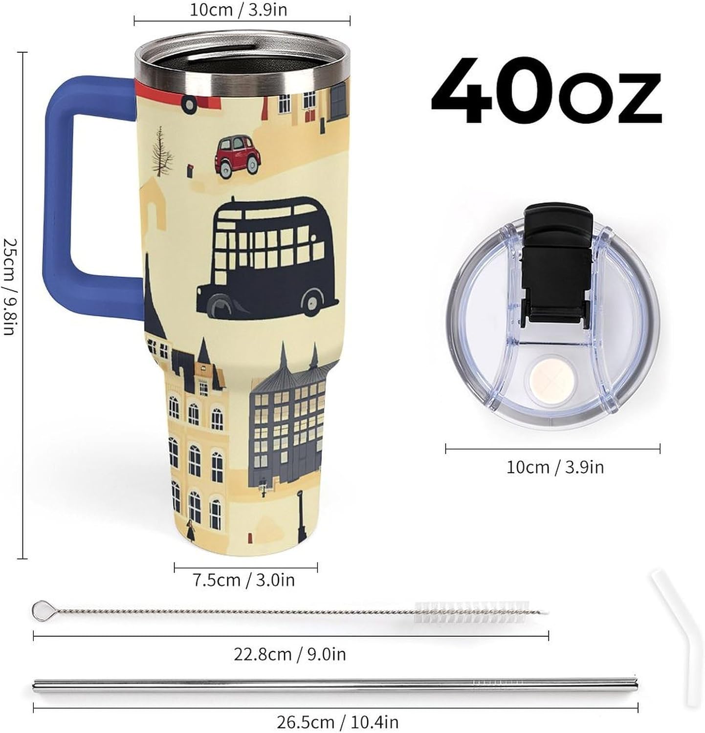 London England Souvenir UK 40 Oz Tumbler with Handle Stainless Steel Insulated Tumbler Leakproof Travel Cup Deep Blue-style