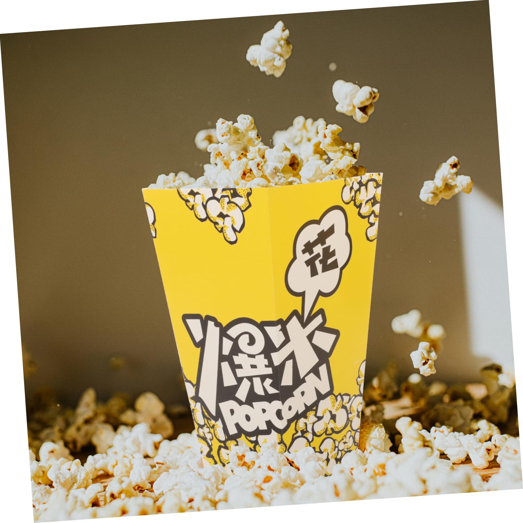 100 Stück Popcornboxen aus Papier in Gelb für Partys | Weiße Kartonqualität, für Süßwaren und Snacks, Dekorative Muster, Selbstgemacht Bäckerei und Festlichkeiten